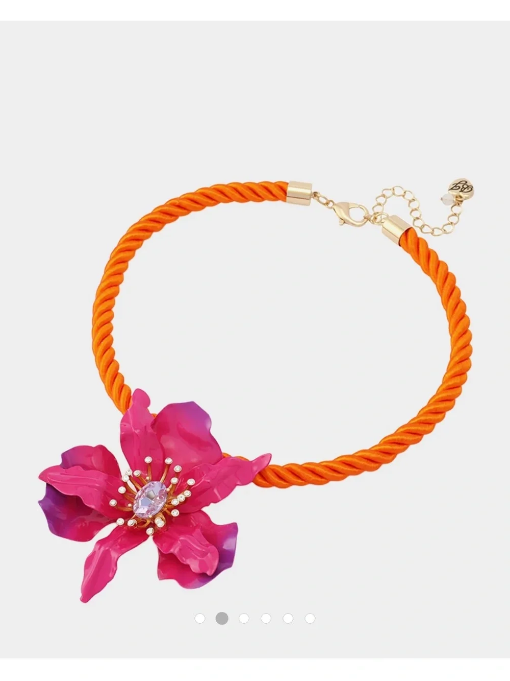 Betsey Johnson orchid Pendant Necklace with Orange Rope  Cord NWT